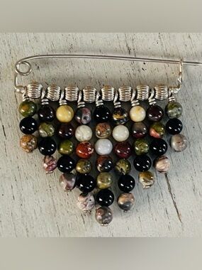 Safety Pin Stone Bead Brooch